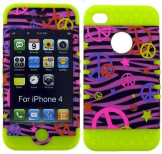 3 IN 1 HYBRID SILICONE COVER FOR APPLE IPHONE 4 4S HARD CASE SOFT YELLOW RUBBER SKIN ZEBRA PEACE YE TE322 S KOOL KASE ROCKER CELL PHONE ACCESSORY EXCLUSIVE BY MANDMWIRELESS: Cell Phones & Accessories