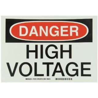Brady 73540 7" Height, 10" Width, B 324 Glow In the Dark Self Stick Polyester, Black And Red On Green Color Electrical Hazard Sign, Legend "Danger, High Voltage": Industrial Warning Signs: Industrial & Scientific