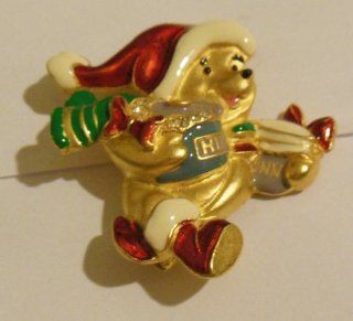 Disney Gold Crystal Pooh Christmas Hunny Pot Brooch Pin: Everything Else