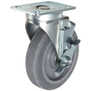 RWM Casters VersaTrac 27 Series Plate Caster, Swivel with Brake, TPR Rubber Wheel, Ball Bearing, 300 lbs Capacity, 5" Wheel Dia, 1 1/4" Wheel Width, 6 5/16" Mount Height, 3 3/4" Plate Length, 2 5/8" Plate Width: Industrial & Sc