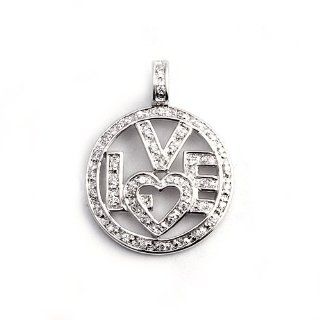 28MM LARGE ROUND STACKED .925 STERLING SILVER LOVE MICRO CRYSTAL CZ PENDANT: Jewelry