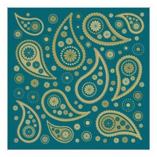 Paisley Funky Large Pattern Print in Teal & Golds