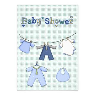 Clothes Line Baby Boy Shower Invitation