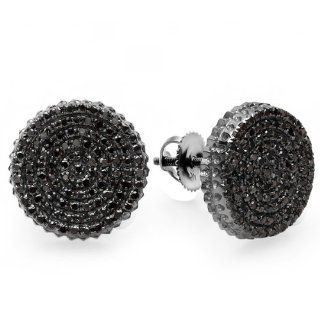 0.40 Carat (ctw) Sterling Silver Real Black Diamond Micro Pave Hip Hop Mens Stud Earrings: Jewelry