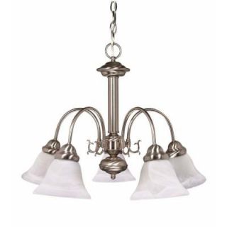 Glomar Ballerina 5 Light Brushed Nickel Chandelier with Alabaster Glass Bell Shades HD 181