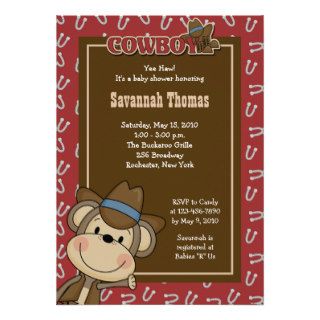 Cowboy Western Monkey 5x7 Baby Shower Invitation