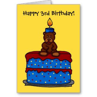 boy bear on 3rd birthday cake card