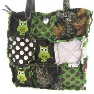 Cute! Patchwork Camo Owl Polka Dot Tote Bag Purse Green Camouflage w/ Jewel Bling Accent: Top Handle Handbags: Clothing