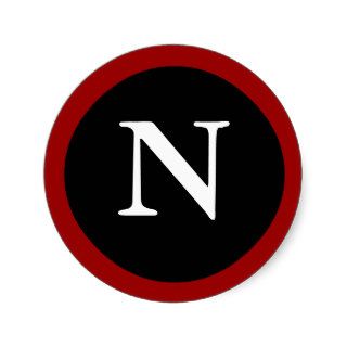 N : Initial N Letter N Red, White & Black Sticker