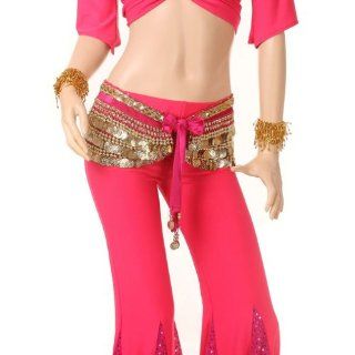 Charming 338Gold coins Rose Red belly dance hip scarf Sweat absorbent practice shows.: Health & Personal Care