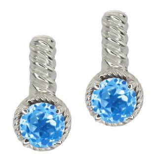 2.00 Ct Round Swiss Blue Topaz 14k White Gold Earrings Dangle Earrings Jewelry