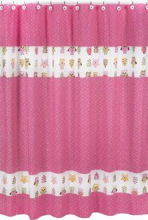 Pink Happy Owl Kids Bathroom Fabric Bath Shower Curtain by Sweet Jojo Designs  