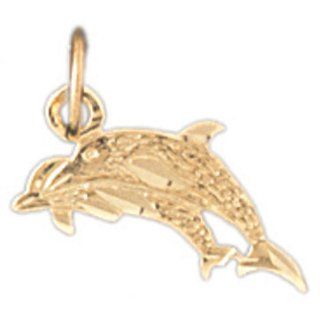 14K Gold Charm Pendant 0.5 Grams Nautical>Dolphins384 Necklace: Jewelry