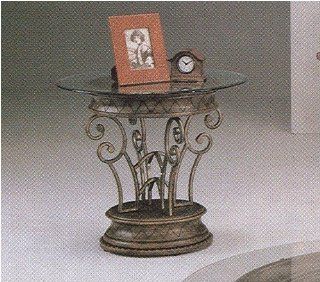 Neo Roman Wrought Iron Round Glass Top Table with an Antique Pewter Finish   End Tables
