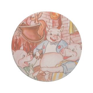 Vintage Fairy Tale Three Little Pigs and the Wolf Beverage Coasters