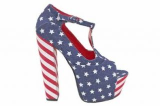 F1656Nvy Womens Stars & Stripes American Flag Platform Heelsus10: Shoes
