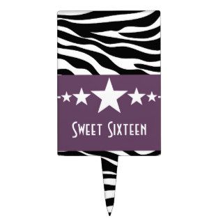 Purple Stars Zebra Print Sweet 16 Cake Pick