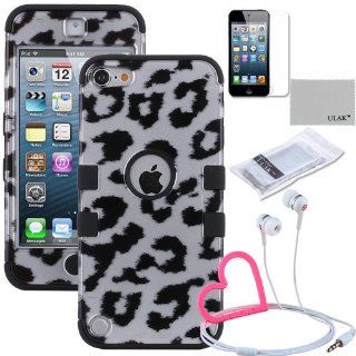 Pandamimi ULAK(TM) Hybrid 3 Layer Hard Skin with Silicone Shell Inside Case Cover for Apple iPod Touch Generation 5 and Free Screen Protector + Stylwire(TM) Pink Heart Stereo Headphone (Leopard Skin / Black) Cell Phones & Accessories