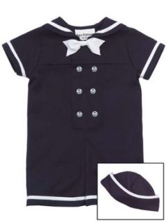 Rare Editions Infant Boys Sailor Suit with Hat   Navy 6 Months: Clothing