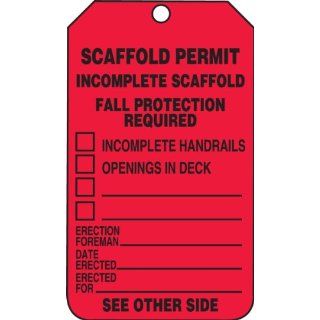 Accuform Signs TRS320PTP RP Plastic Scaffold Tag, Legend "SCAFFOLD PERMIT INCOMPLETE SCAFFOLD FALL PROTECTION REQUIRED (CHECKLIST)/INSPECTION", 3 1/4" Width x 5 3/4" Height, Black on Red (Pack of 25): Lockout Tagout Locks And Tags: Indu
