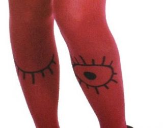 Rare Funky Big Eyes Tattoo Red Wine Color Tights: Clothing