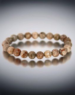 DyOh Jewelry Collection   8mm Brown Fossil Coral Bead Bracelet DYOH209579GS (6 Inches): Jewelry