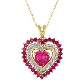 14K Yellow Gold over Sterling Silver Created Ruby and Created White Sapphire Heart Pendant with 18" Chain Jewelexcess Jewelry