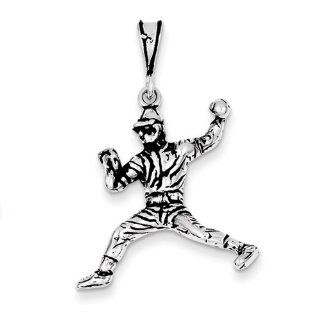 Gold and Watches Sterling Silver Antiqued Baseball Player Charm: Pendant Necklaces: Jewelry