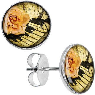 Rose on the Piano Stud Earrings: Body Candy: Jewelry
