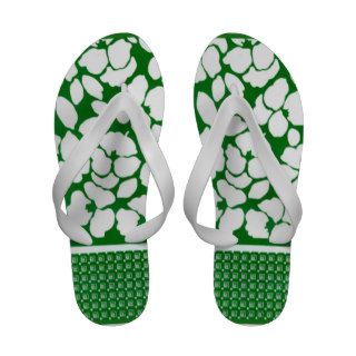 White Blossoms on Green Background Flip Flops