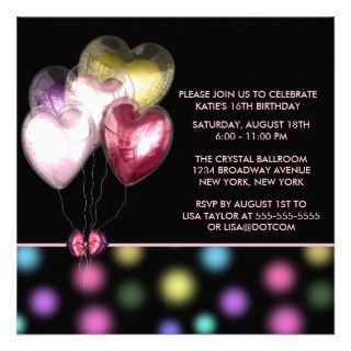 Pink Red Gold Heart Balloons Sweet 16 Party Invite