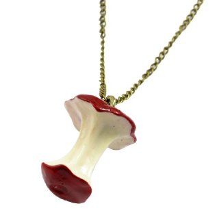 Women Plastic Red Apple Core Pendant Bronze Tone Chain Necklace: Pendant Enhancers: Jewelry