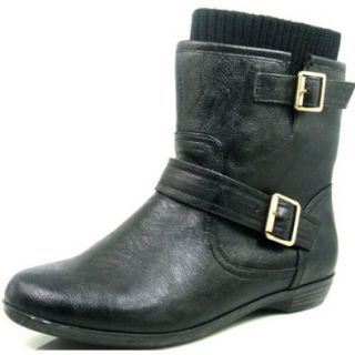 Women's Qupid Proceed 24 Black Fashion Cowboy Buckles Ankle Boots Shoes, Black, 11: Shoes