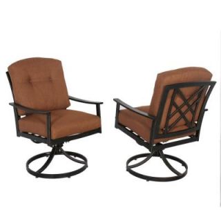 Hampton Bay Cedarvale Swivel Patio Dining Chair with Nutmeg Cushion (2 Pack) 133 008 SR2