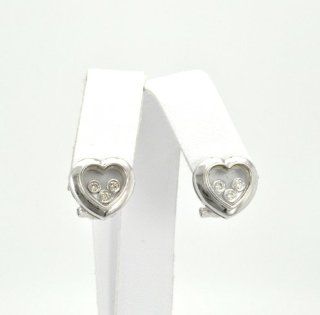 14K White Gold Diamond Heart Floating Earrings: Jewelry