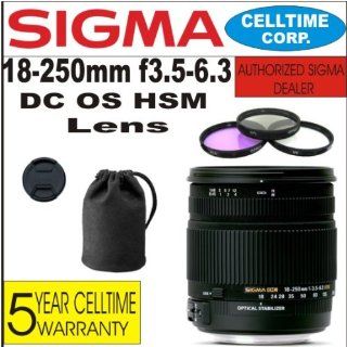 Sigma 18 250mm F3.5 6.3 DC OS HSM Mulitpurpose Lens for Canon Digital SLR Cameras + 3 Piece Filter Kit with Case + Lens Case + Celltime 5 Year Warranty : Digital Slr Camera Lenses : Camera & Photo