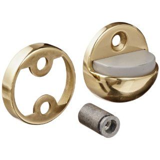 Rockwood 441CU.3 Brass Floor Mount Dome Stop Combination Unit, #12 X 1 1/2" FH WS Fastener with Plastic Anchor and 12 24 x 1 1/2" FH MS Fastener with Lead Anchor, 1 7/8" Base Diameter x 1 1/4" Base Length, Polished Clear Coated Finish: 