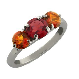 2.20 Ct 3 Stone Round Red Garnet and Ecstasy Mystic Topaz Sterling Silver Ring: Jewelry