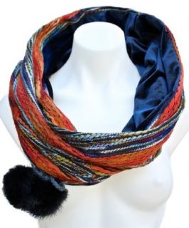Terra Nomad Women's Velvet Lined Snood Infinity Loop Fashion Scarf w/ Pom Poms   Orange/Vintage Blue at  Womens Clothing store