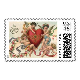 Vintage Valentines, Victorian Cupids Angels Heart Stamp
