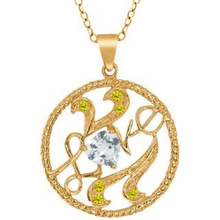 0.66 Ct Heart Shape Sky Blue Topaz Diamond 18K Yellow Gold Pendant: Jewelry