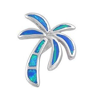 Sterling Silver Blue Opal Palm Tree Pendant: Jewelry