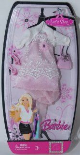 Barbie Clothes Let's Shop Pink & White Dress with Pink Sparking Stockings and Accessories: Toys & Games