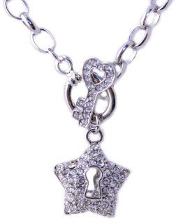 Sterling Silver Tone Key and Star Charm Pendant Necklace  Mother Day Gift: Locket Necklaces: Jewelry