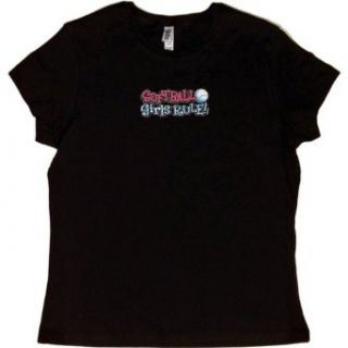 JUNIORS T SHIRT : BLACK   SMALL   Softball Girls Rule (LITHO GLITTER)   Sports: Novelty Apparel: Clothing