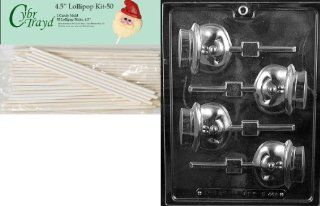 Cybrtrayd 00045St50 C449 Cute Snowman Lolly Christmas Chocolate/Candy Mold with 50 4.5 Inch Lollipop Sticks: Kitchen & Dining