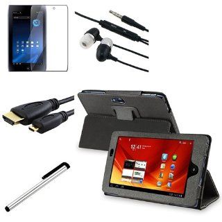 5 in 1 Black Leather Case with Screen Protector / Stylus / Headset / Micro HDMI Cale for Acer ICONIA TAB A100: Computers & Accessories