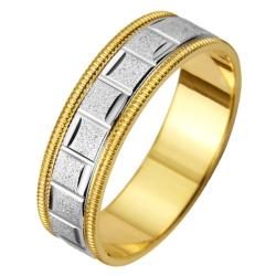 14k Two tone Gold Men's Milligrain Roman Easy Fit Wedding Band Men's Rings