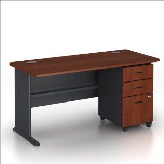 Bush Series A 60" Wood Credenza Desk with 3 Drawer File Cabinet in Hansen Cherry   Home Office Desks