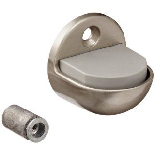 Rockwood 441H.15 Brass Floor Mount Cast Universal Dome Stop, #12 X 1 1/4" FH WS Fastener with Plastic Anchor and 12 24 x 1" FH MS Fastener with Lead Anchor, 1 7/8" Base Diameter x 7/32" Base Length, Satin Nickel Plated Clear Coated Fini